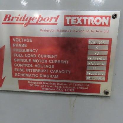 Bridgeport 2S Horizontal Milling Machine 230/460V 3Ph 13.75x54" Table W/ Vise
