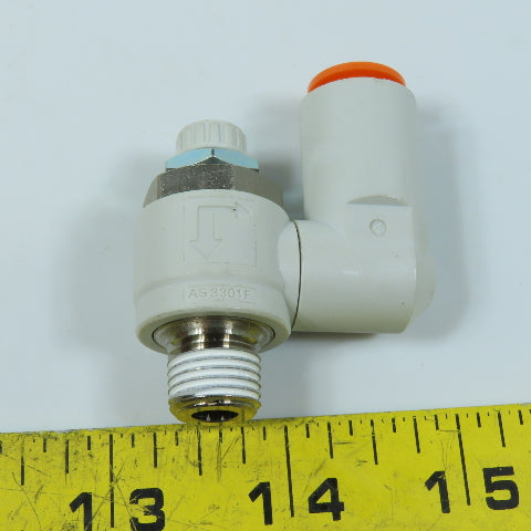 SMC AS3301F 3/8" Push-to-Connect Speed Controller Valve Elbow 1/4" NPT