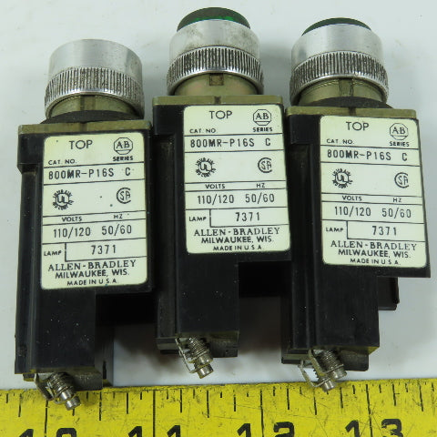 Allen Bradley 800MR-P16S 110V Green Illuminated Pilot Indicator Light Lot Of 3