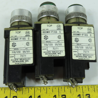 Allen Bradley 800MR-P16S 110V Green Illuminated Pilot Indicator Light Lot Of 3