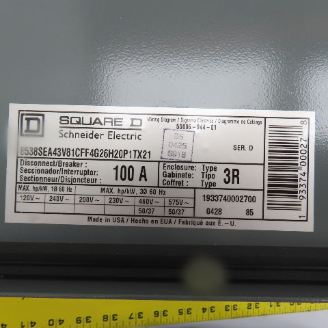 Square D 8538SEA43V81CFF4G26H20P1TX21 100A Size 3 Combination Motor Starter 600V