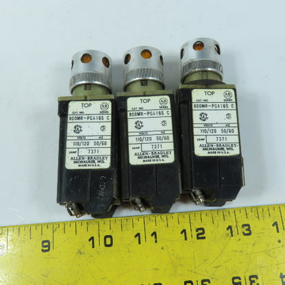Allen-Bradley 800MR-PGA16S Amber Illuminated Push Button 110/120V Lot of 3