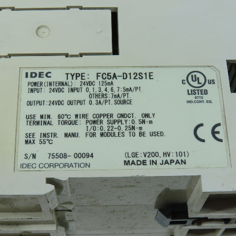 IDEC FC5A-D12S1E MicroSmart PLC CPU Module with FC4A-N16B1 Expansion Unit 24VDC
