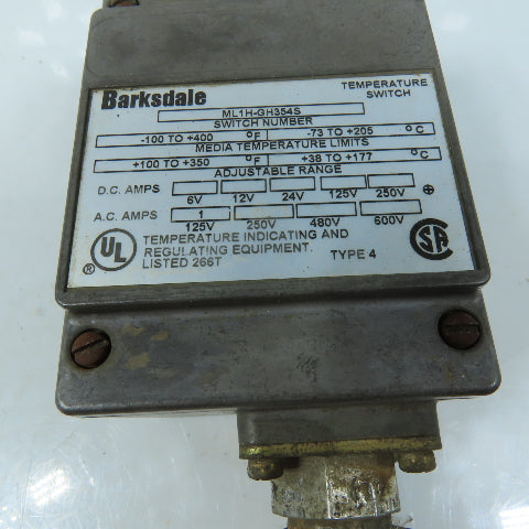 Barksdale ML1H-GH354S Industrial Temperature Switch +100 to +350°F