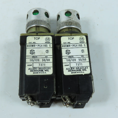 Allen-Bradley 800M-XAS Illuminated Push Button Unit Green 110/120VAC Lot Of 2