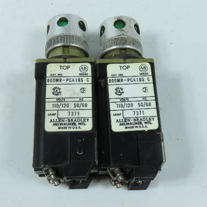 Allen-Bradley 800M-XAS Illuminated Push Button Unit Green 110/120VAC Lot Of 2
