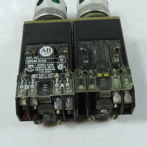 Allen-Bradley 800M-XAS Illuminated Push Button Unit Green 110/120VAC Lot Of 2
