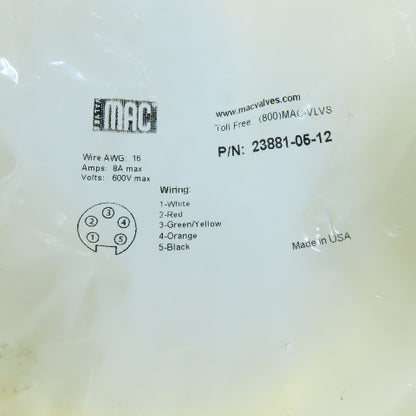 MAC Valves 23881-05-12 Single-Ended Cable 5-Pin Mini Female Pigtail 16AWG Yellow