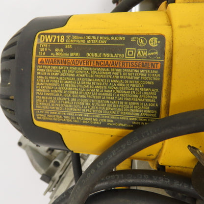 DEWALT DW718 12" Double Bevel Sliding Compound Miter Saw 120V 15A 3600RPM