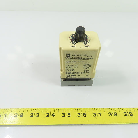 Square D 9050 JCK11V20 On Delay Electrical Timing Relay 120VAC 110VDC w/ Base