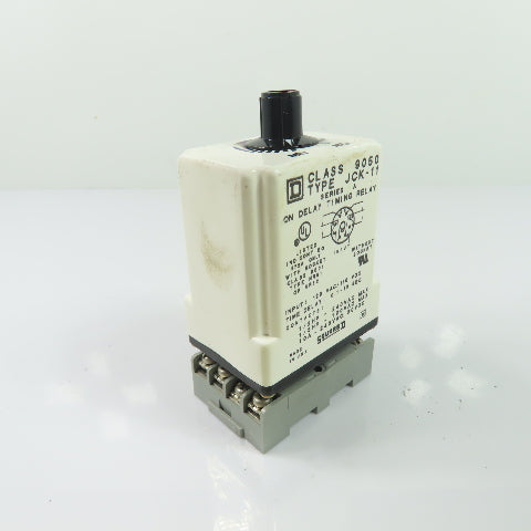 Square D 9050 JCK-11 On Delay Timing Relay 120VAC/110VDC 0.1-10 Sec W/ Base
