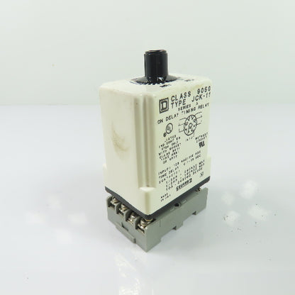 Square D 9050 JCK-11 On Delay Timing Relay 120VAC/110VDC 0.1-10 Sec W/ Base