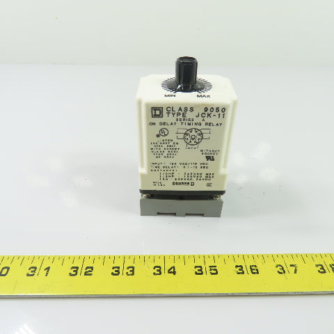 Square D 9050 JCK-11 On Delay Timing Relay 120VAC/110VDC 0.1-10 Sec W/ Base