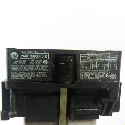 Allen-Bradley 194R-NC030P3 30A Fused Disconnect Switch 600V AC