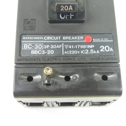 Matsushita BBC3-20 BC-30 20A 3-Pole Circuit Breaker 220VAC 3P 30AF