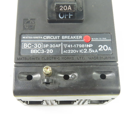 Matsushita BBC3-20 BC-30 20A 3-Pole Circuit Breaker 220VAC 3P 30AF