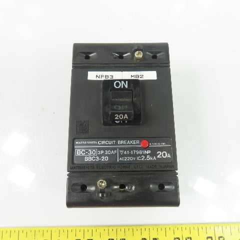 Matsushita BBC3-20 BC-30 20A 3-Pole Circuit Breaker 220VAC 3P 30AF