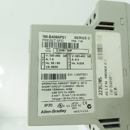 Allen-Bradley 160-BA06NPS1 3HP 2.2kW Variable Frequency Drive 380-460VAC 3Ph