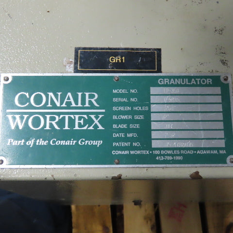 Conair Wortex LP350 3Hp TopFeed Plastic Recycle Granulator 1/4"Mesh 3Ph 230/460V