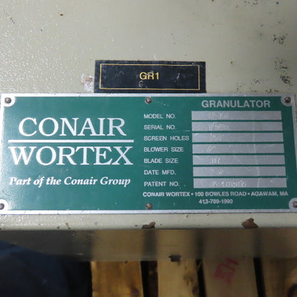 Conair Wortex LP350 3Hp TopFeed Plastic Recycle Granulator 1/4"Mesh 3Ph 230/460V