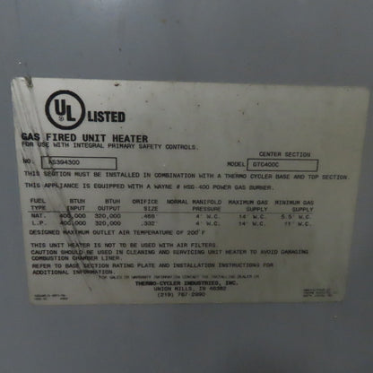 Thermo-Cycler GTC400C 400,000 BTU/Hr Industrial Gas Fired Heating Unit 110V 1Ph