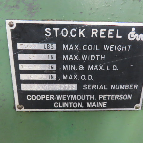 Cooper Weymouth Stock Reel Decoiler 5000 LBS Max 24" Wide Max 3Ph 230/460V
