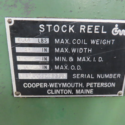 Cooper Weymouth Stock Reel Decoiler 5000 LBS Max 24" Wide Max 3Ph 230/460V