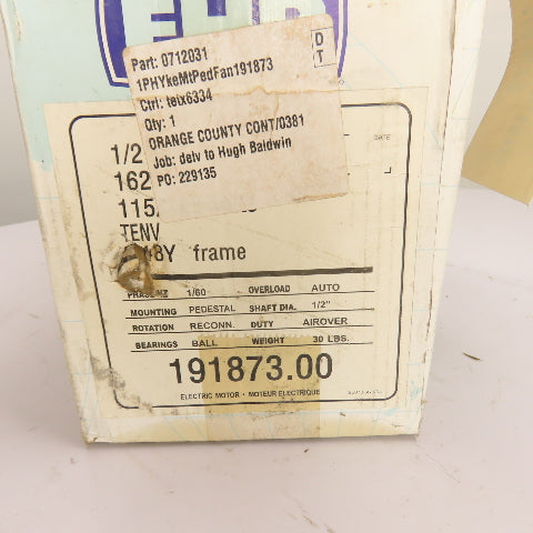 Leeson 191873.00 1/2HP Pedestal Fan Electric Motor 115V 1625RPM 48Y Fr 1Ph NEW