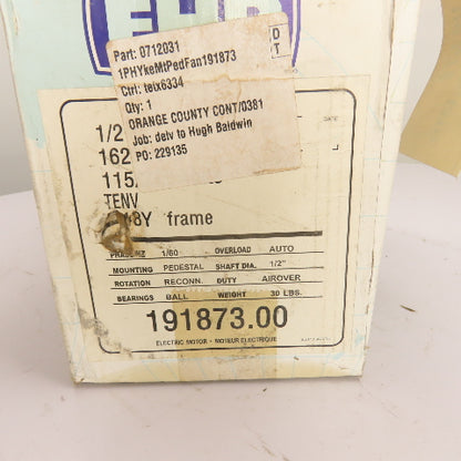Leeson 191873.00 1/2HP Pedestal Fan Electric Motor 115V 1625RPM 48Y Fr 1Ph NEW