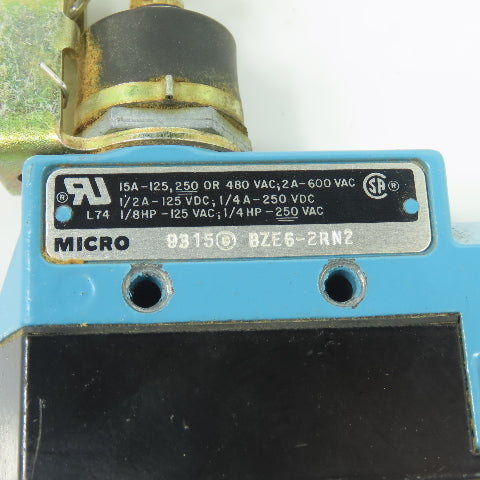Honeywell MICRO SWITCH BZE6-2RN2 Roller Lever Limit Switch 15A 125 250 or 480VAC