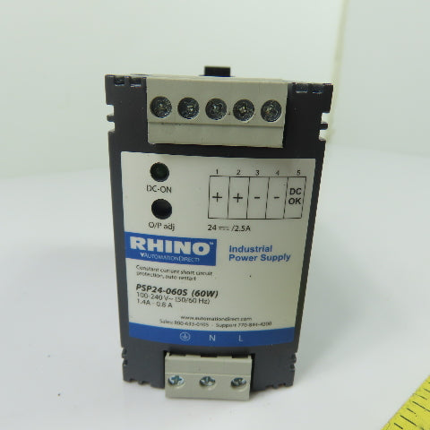 AutomationDirect PSP24-060S Rhino Power Supply 60W 100-240VAC In 24VDC 2.5A Out