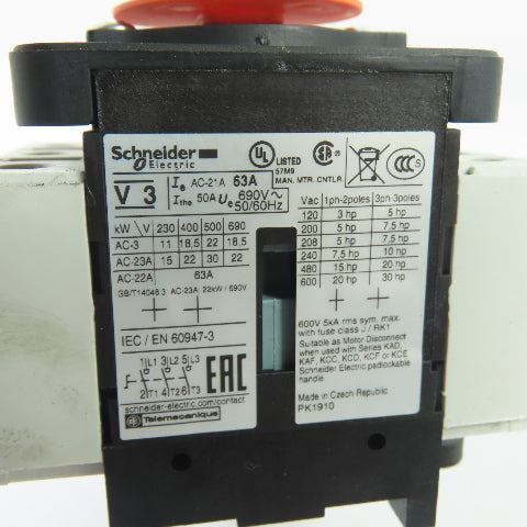 Schneider Electric V 3 63A 3-Pole Non-Fusible Safety Disconnect Switch Body 690V