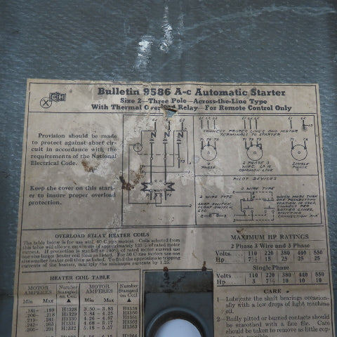 Cutler-Hammer 9586 H2492A Size 2 3-Pole 220V Automatic Motor Starter