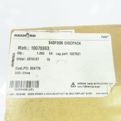 Rexnord 10078963 340FDD06 Flexible Disc Pack Coupling NEW