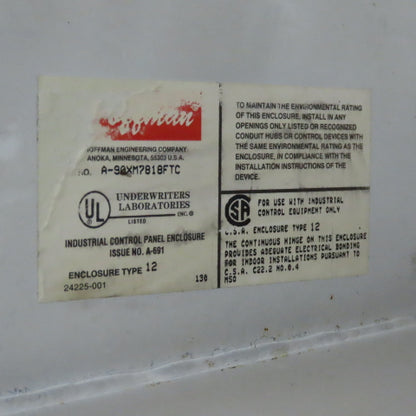 Hoffman A-90XM7818FTC 90"x78.5x18"Free Standing Electrical Enclosure W/Backplate