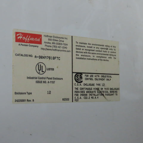 Hoffman A-90XM7818FTC 90"x78.5x18"Free Standing Electrical Enclosure W/Backplate