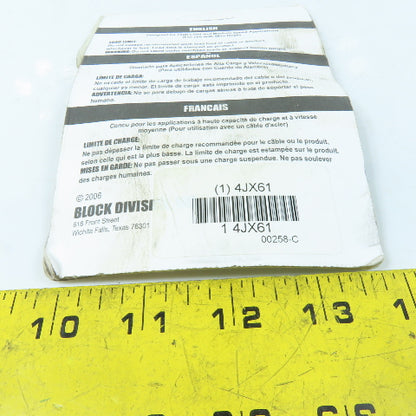 Block Division 00258 Wire Rope Sheave 2-1/2" OD 1/4" Cable 1/2" ID Bearing