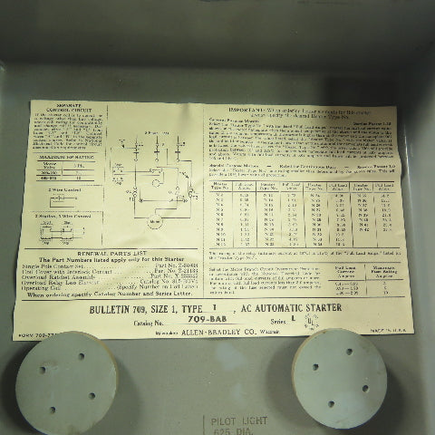 Allen-Bradley 709-BAB Size 1 AC Automatic Motor Starter 480V 3Ph NEMA 1
