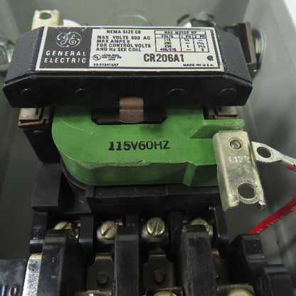 General Electric CR206A1 9A NEMA Size 00 Motor Starter 115V Coil 600VAC