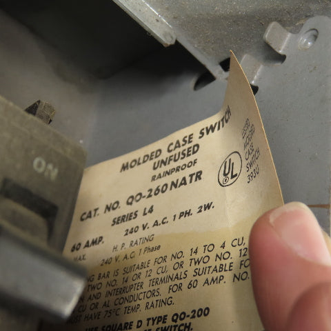 Square D QO-260NATR 60A Non-Fusible Molded Case Switch 1Ph 240VAC