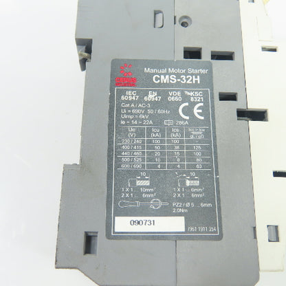 Cerus Industrial CMS-32H Manual Motor Starter 14-22A Overload Adjustment 3-Pole