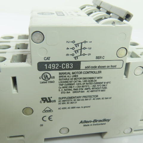 Allen-Bradley 1492-CB3 G100 3-Pole Circuit Breaker 10A 5HP 480VAC/277VAC 3Ph