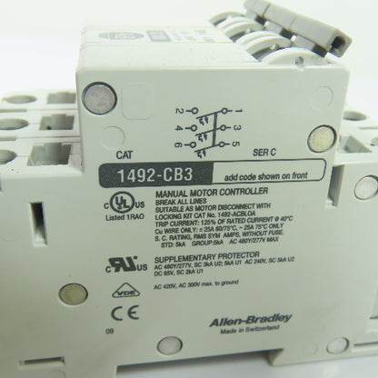 Allen-Bradley 1492-CB3 G100 3-Pole Circuit Breaker 10A 5HP 480VAC/277VAC 3Ph