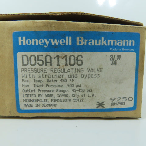 Honeywell Braukmann D05A1106 Pressure Regulating Valve 3/4" 15-150 psi