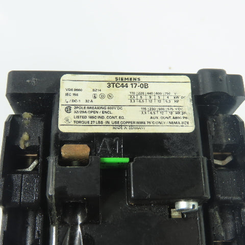 Siemens 3TC4417-0B 32A 600VDC 2-Pole Contactor 120VAC Coil