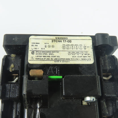 Siemens 3TC4417-0B 32A 600VDC 2-Pole Contactor 120VAC Coil