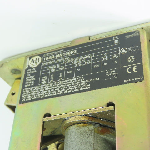 Allen-Bradley 194R-NN100P3 100A 3-Pole Non-Fusible Safety Disconnect Switch 600V