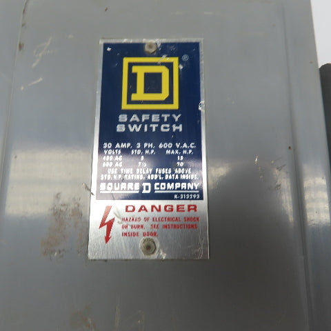 Square D 30A 3-Pole Fusible Safety Disconnect Switch 600V 3Ph
