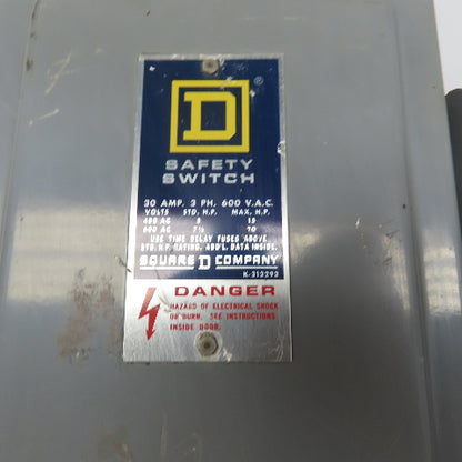 Square D 30A 3-Pole Fusible Safety Disconnect Switch 600V 3Ph