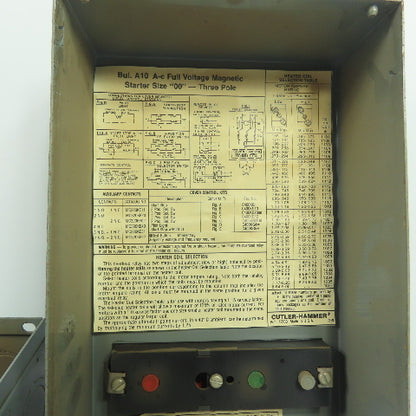 Cutler-Hammer A10AG0 Magnetic Motor Starter Size 00 3-Pole 9A Ser B1
